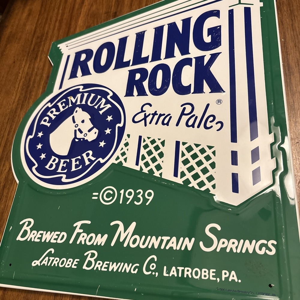 Vintage 1990 Rolling Rock Extra Pale Premium Beer Brew Sign 90s Memorabilia